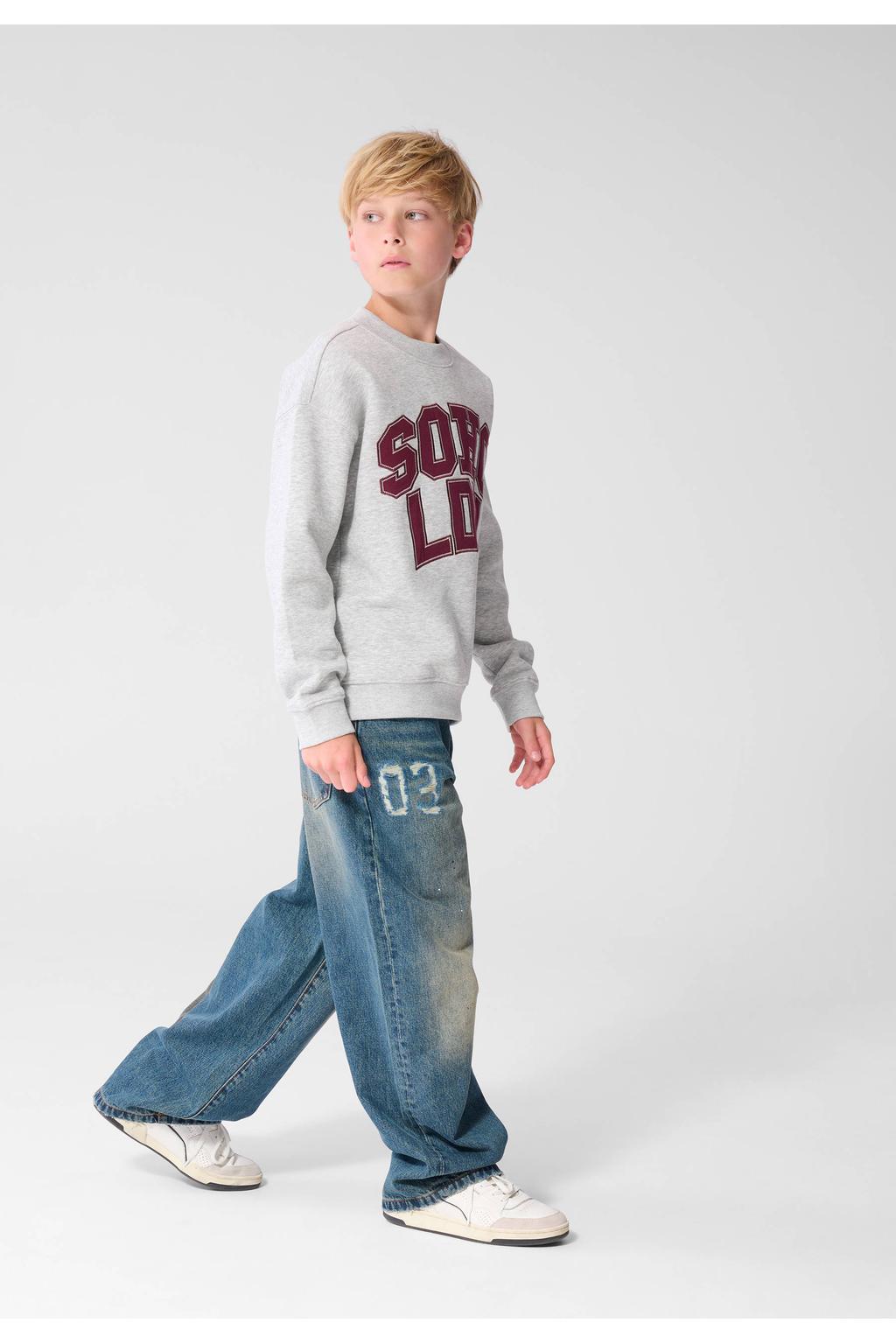 Dark blue denim meisjes Shoeby baggy jeans van katoen met regular waist, rits- en knoopsluiting en effen