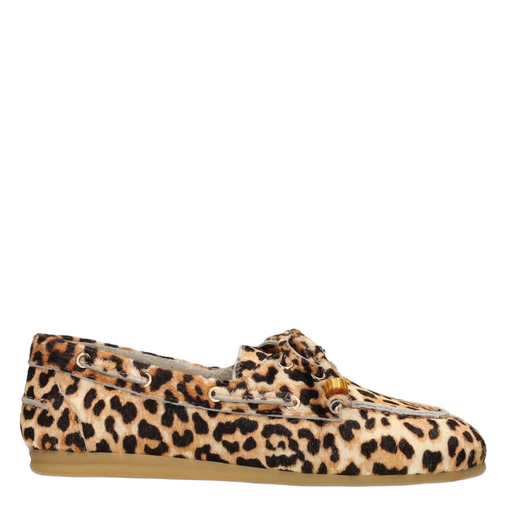 Poelman Mira suède bootschoenen met panterprint - beige/zwart