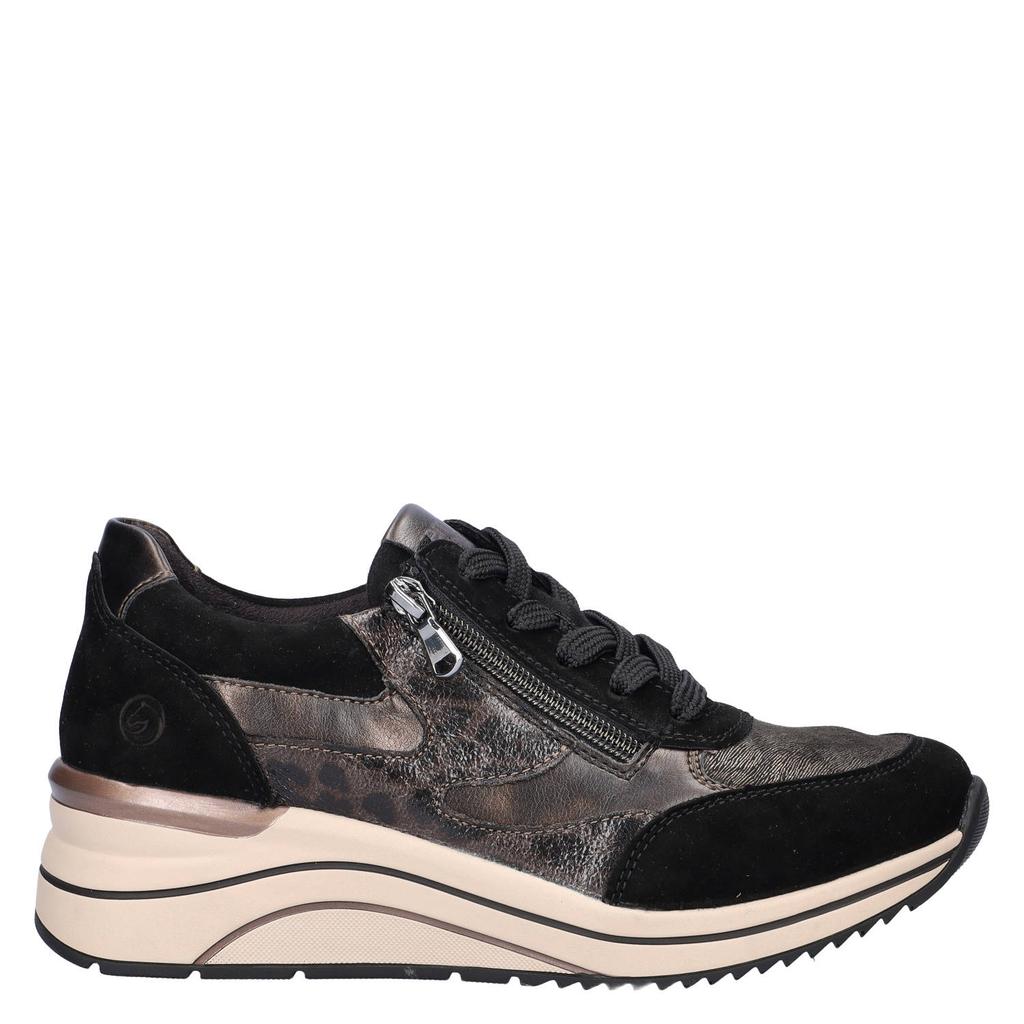 Zwarte dames Remonte imitatieleren sneakers met sleehak -