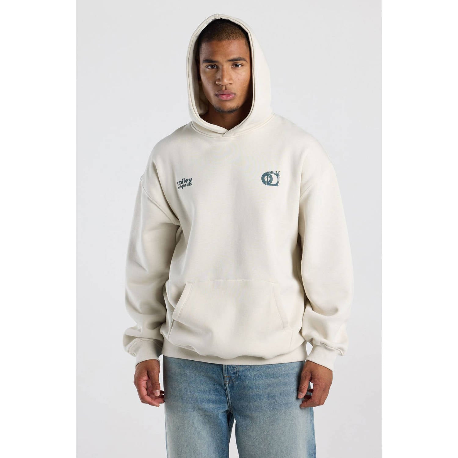 America Today relaxed fit hoodie met backprint ecru