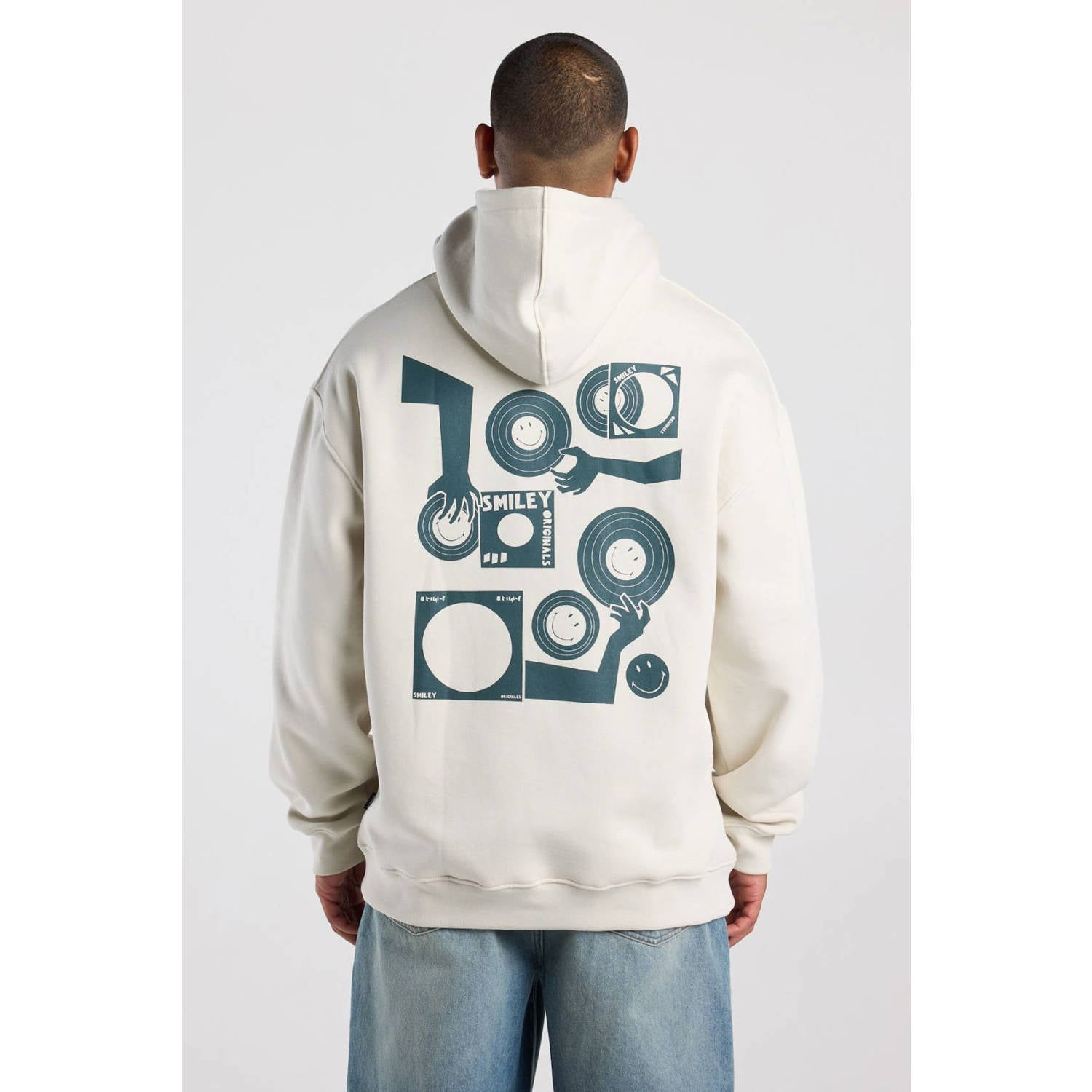 America Today relaxed fit hoodie met backprint ecru