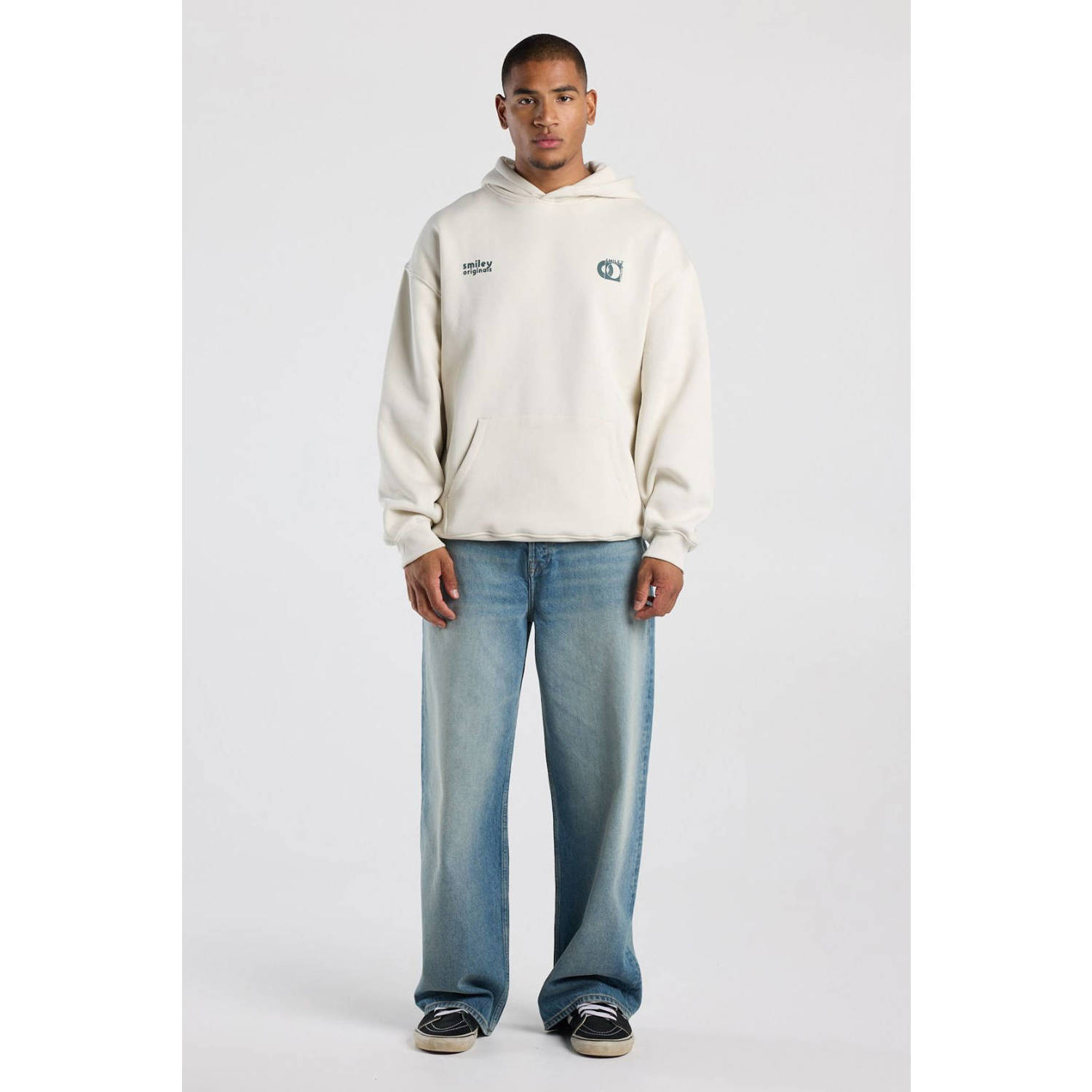 America Today relaxed fit hoodie met backprint ecru