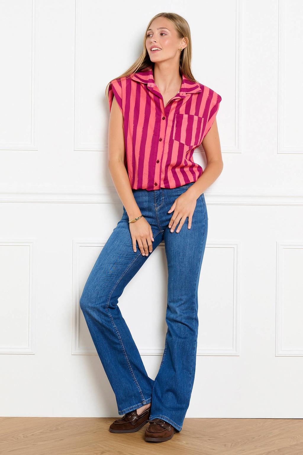 Roze dames LOLALIZA gestreepte blouse van katoen met klassieke kraag en knoopsluiting