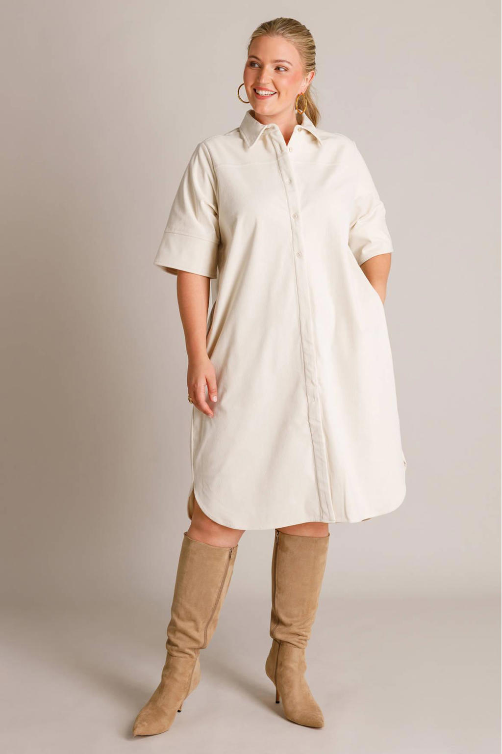 Yest Curve corduroy blousejurk Plus Size - beige