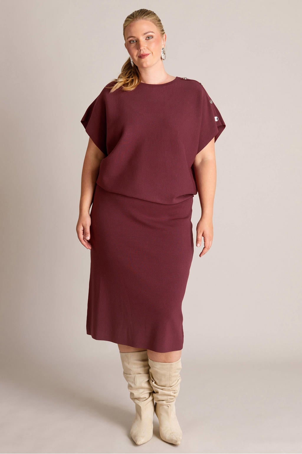 Rode dames Yest Curve top Plus Size van viscose met effen en korte mouwen