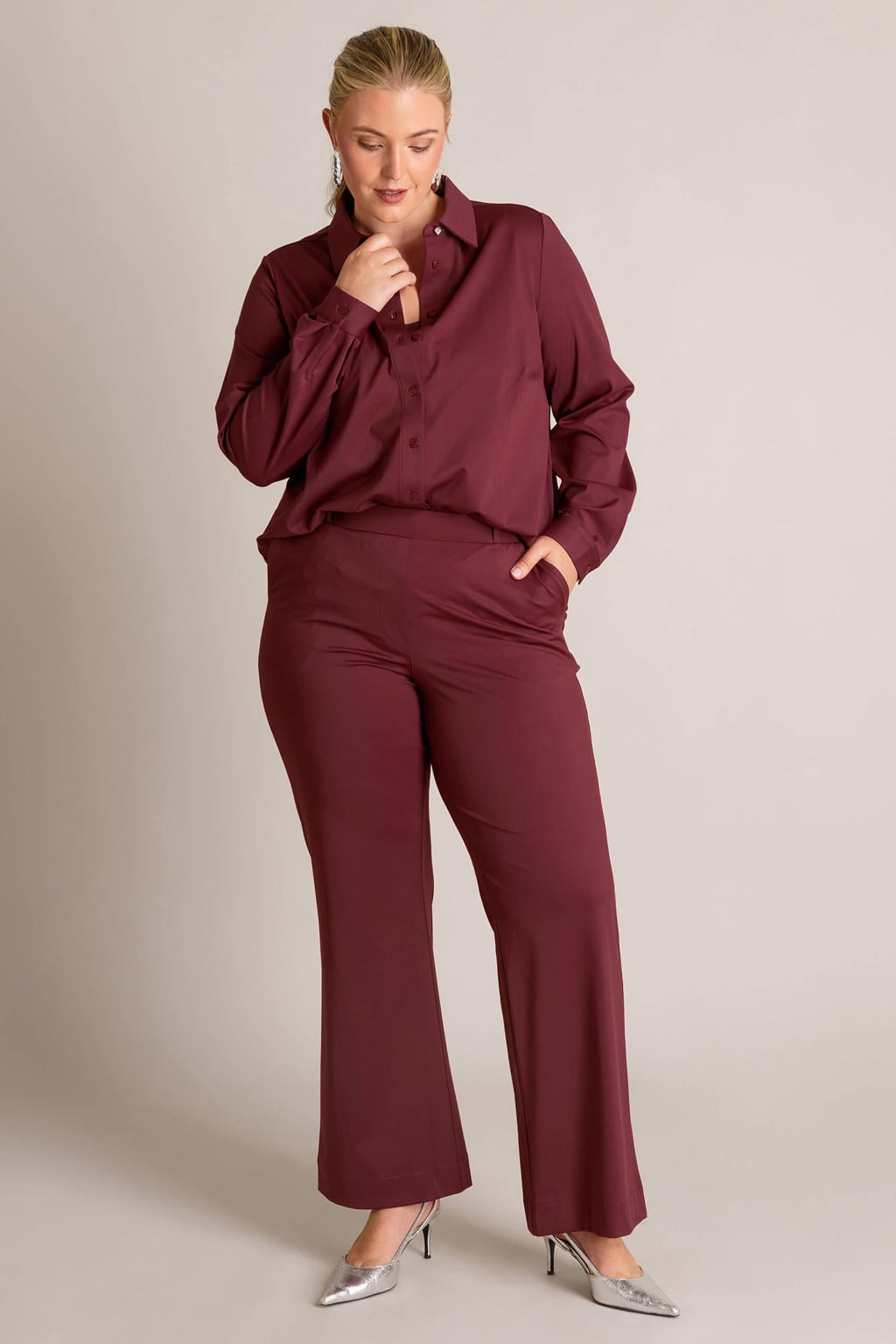 Yest Curve flared broek travelstof Plus Size - rood