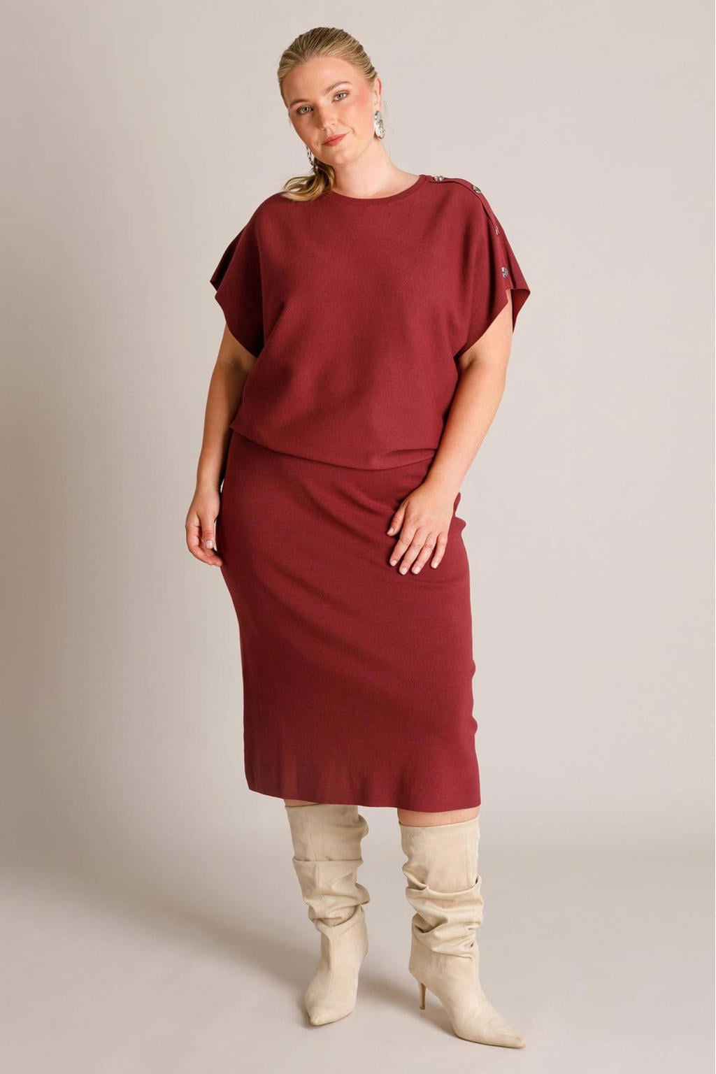 Yest Curve midi rok Plus Size - rood