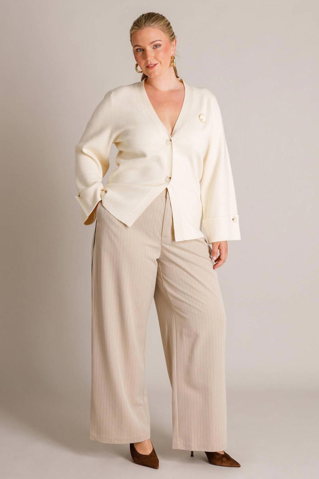 Yest Curve gebreid vest Plus Size - ecru