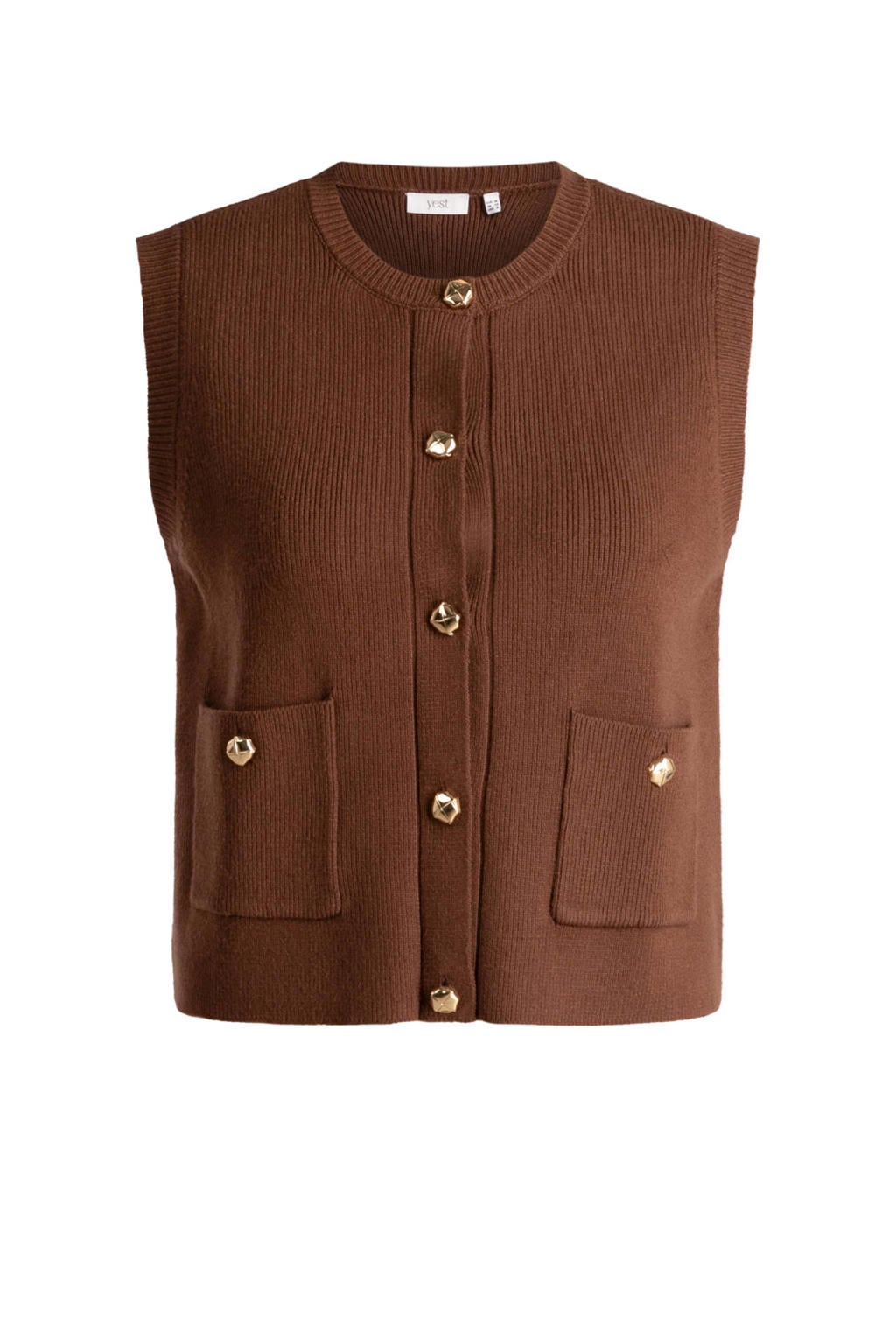Bruine dames Yest Curve gebreide vest Plus Size van viscose met effen en knoopsluiting