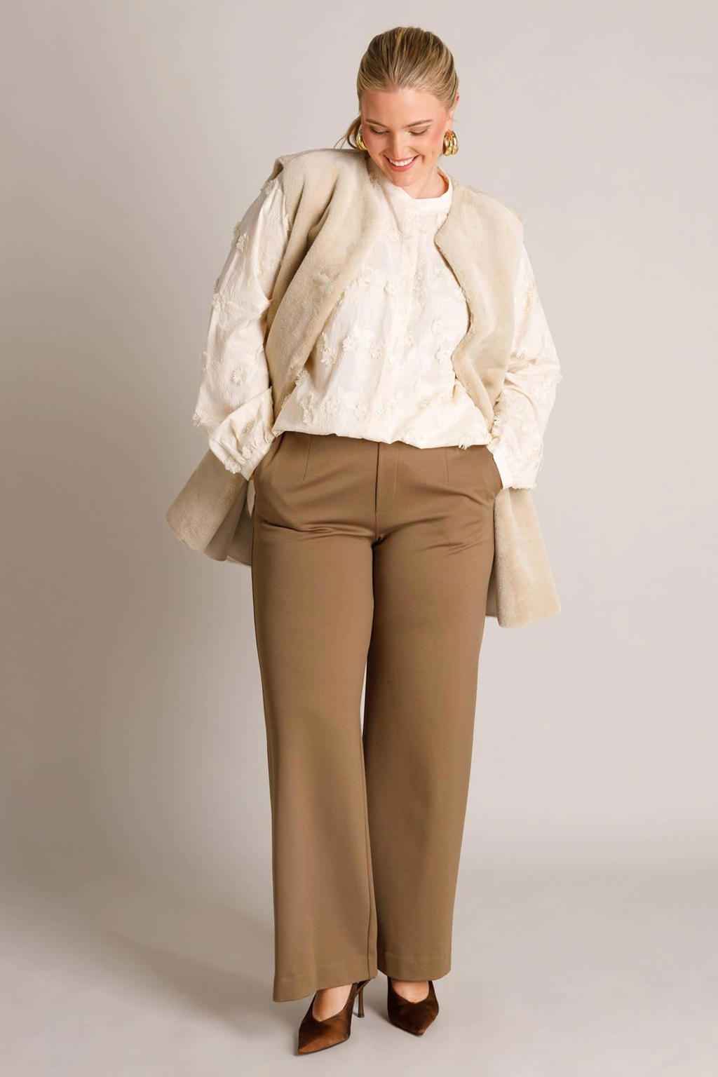 Yest Curve wide leg broek Plus Size - grijsgroen
