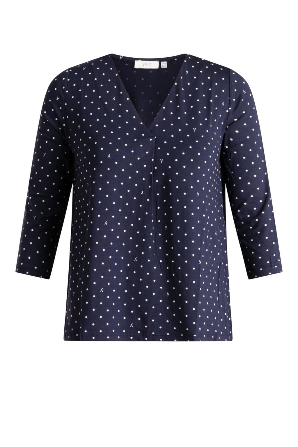 Blauw en witte dames Yest Curve top Plus Size van viscose met driekwart mouwen