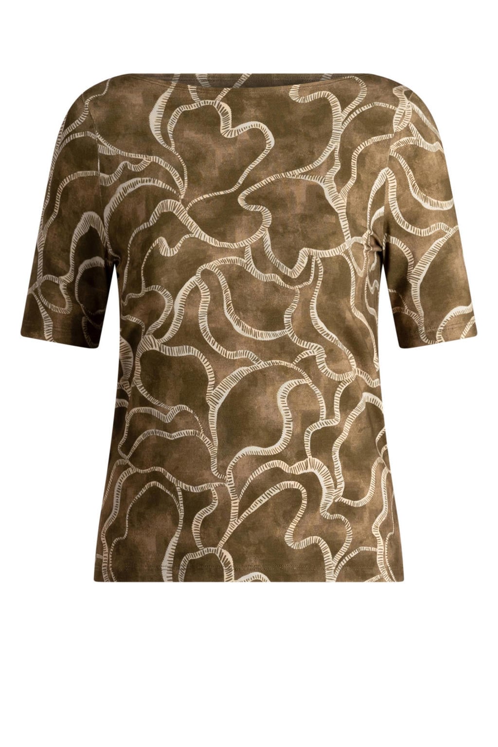 Olijfgroen en ecru dames Yest Curve top Plus Size van viscose met driekwart mouwen