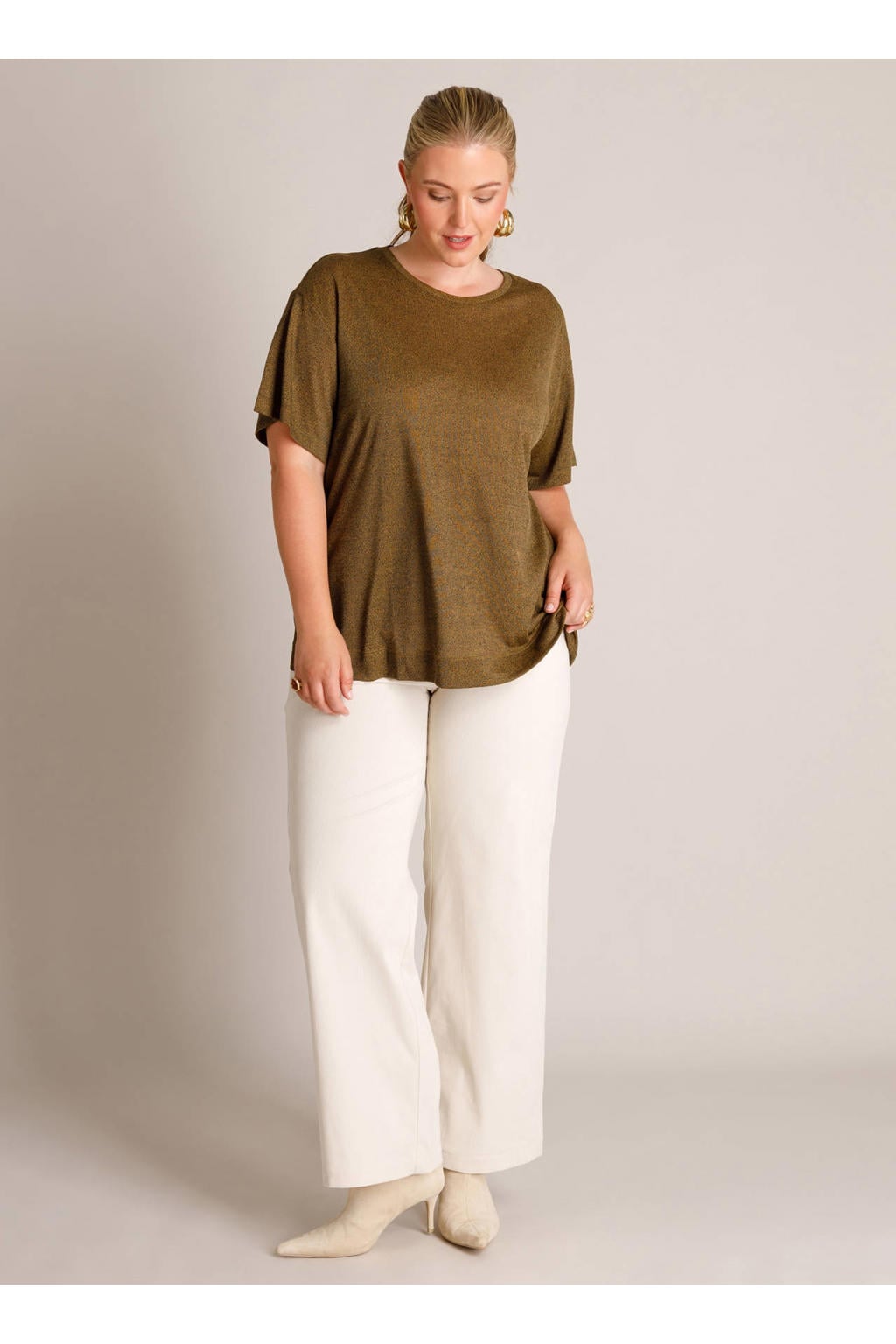 Yest Curve T-shirt met glitters Plus Size - brons