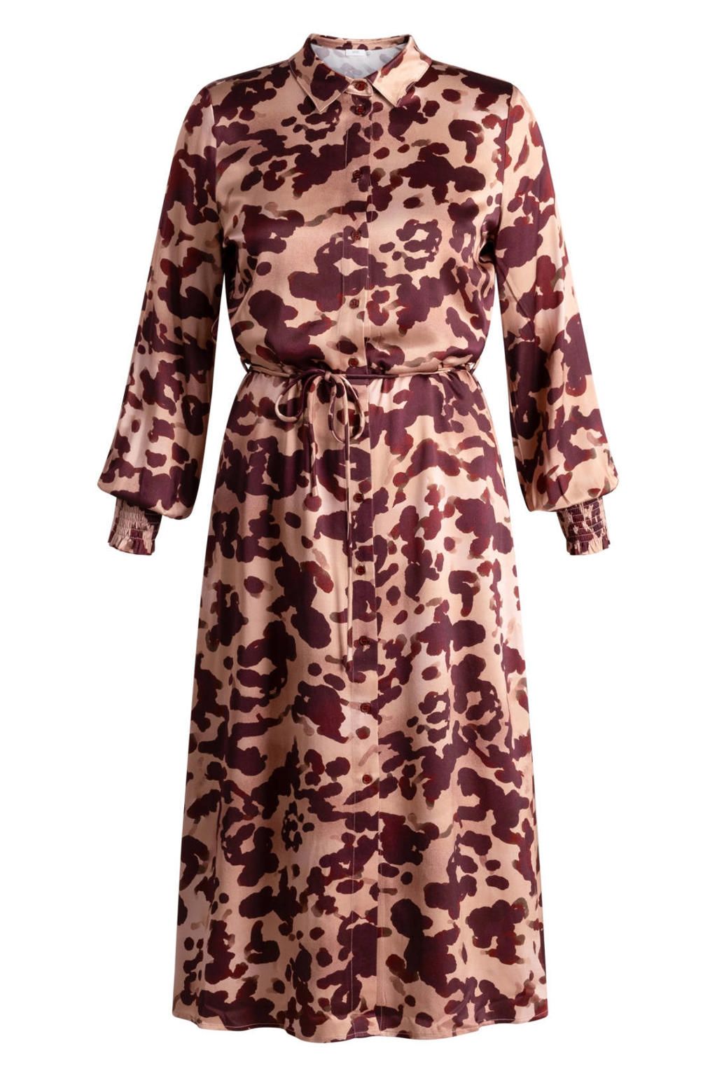 Multikleurige dames Yest Curve jurk Plus Size ceintuur met print meerkleurig van viscose met lange mouwen, klassieke kraag en knoopsluiting
