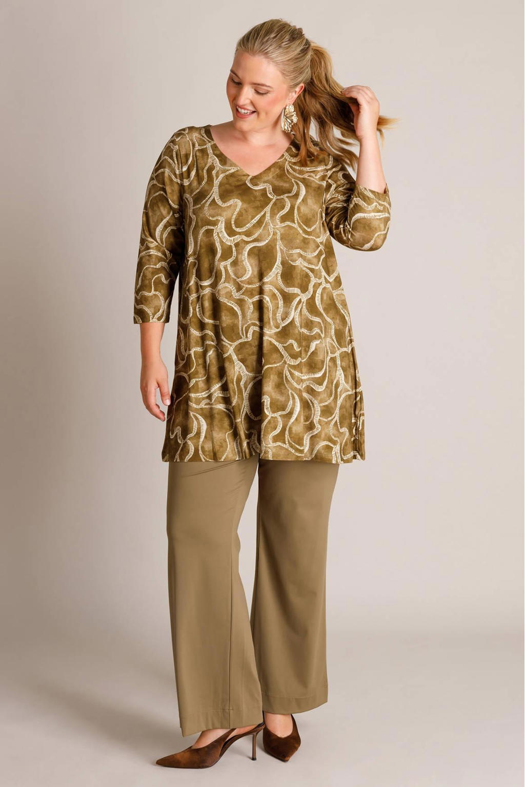 Yest Curve tuniek Plus Size met print - groen