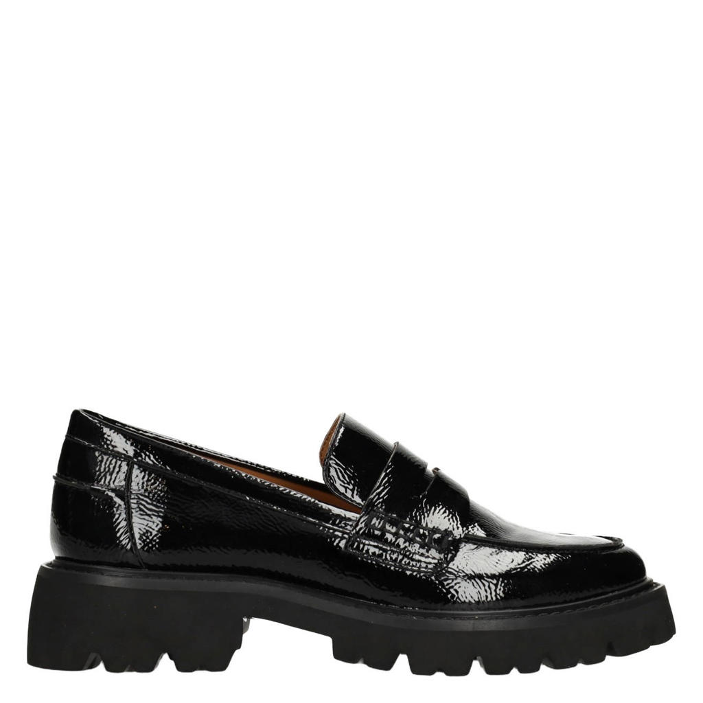Zwarte dames POSH by Poelman chunky lakleren loafers -