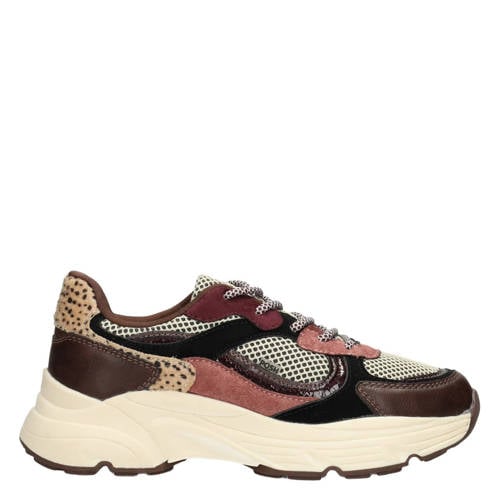 POSH by Poelman Angy chunky leren sneakers bruin/roze