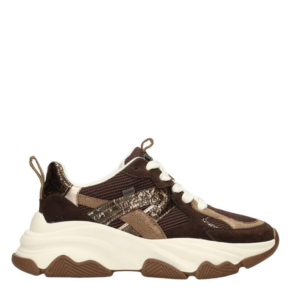 Bruine dames POSH by Poelman Gigi chunky sneakers - van imitatieleer met veters