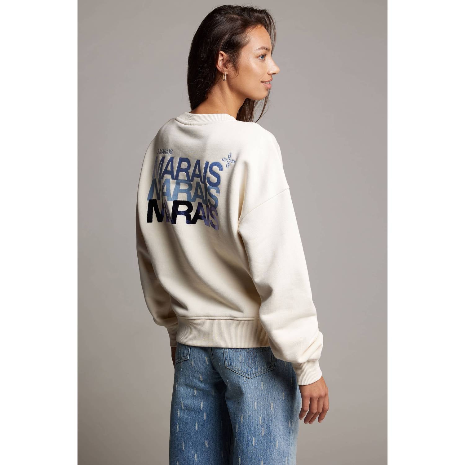 Pink Noir katoenen sweater met backprint ecru