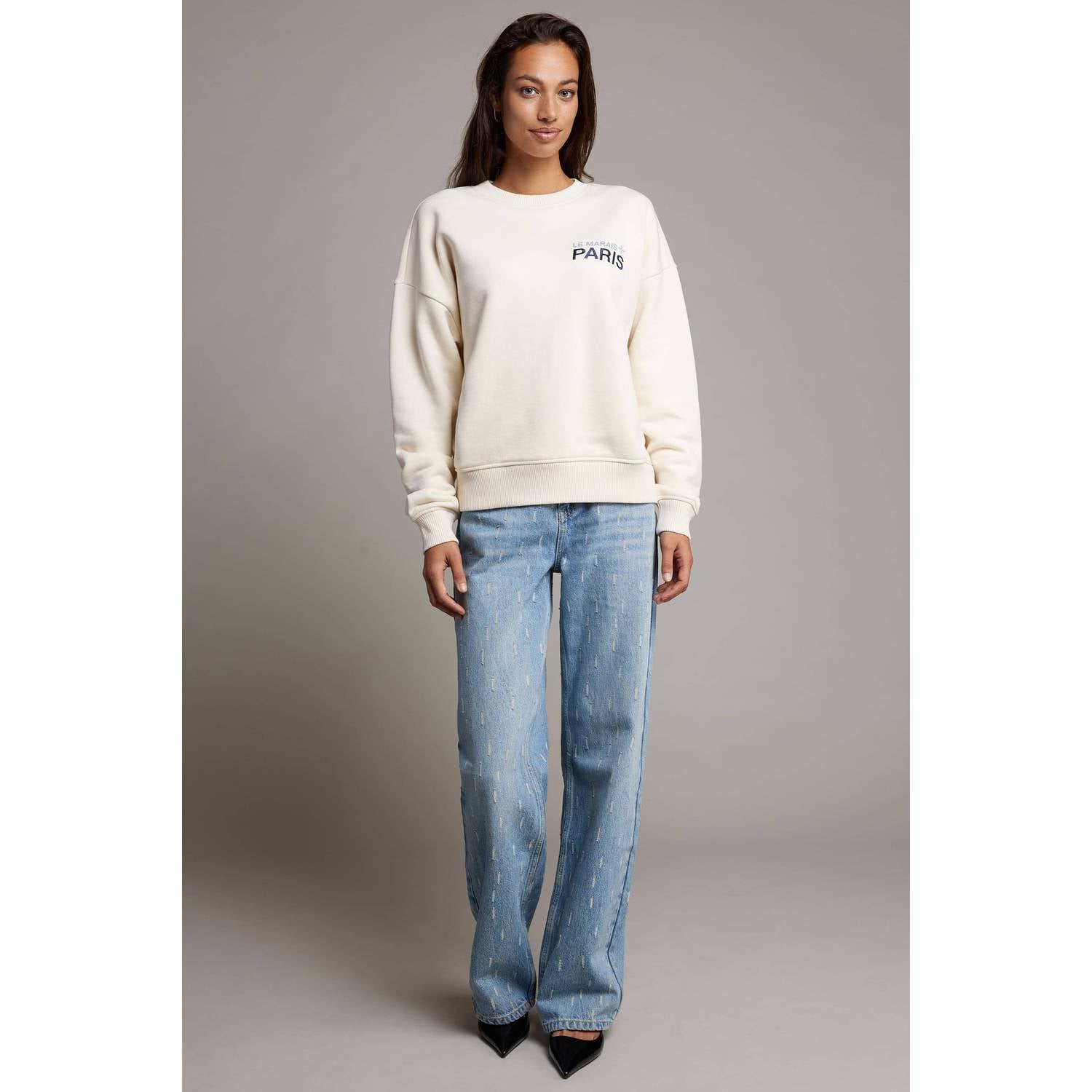 Pink Noir katoenen sweater met backprint ecru