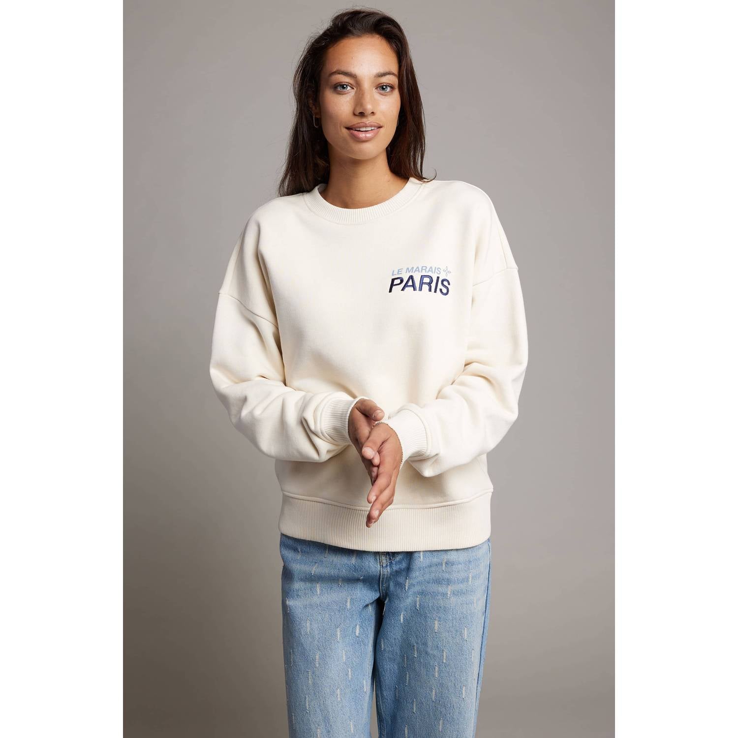 Pink Noir katoenen sweater met backprint ecru