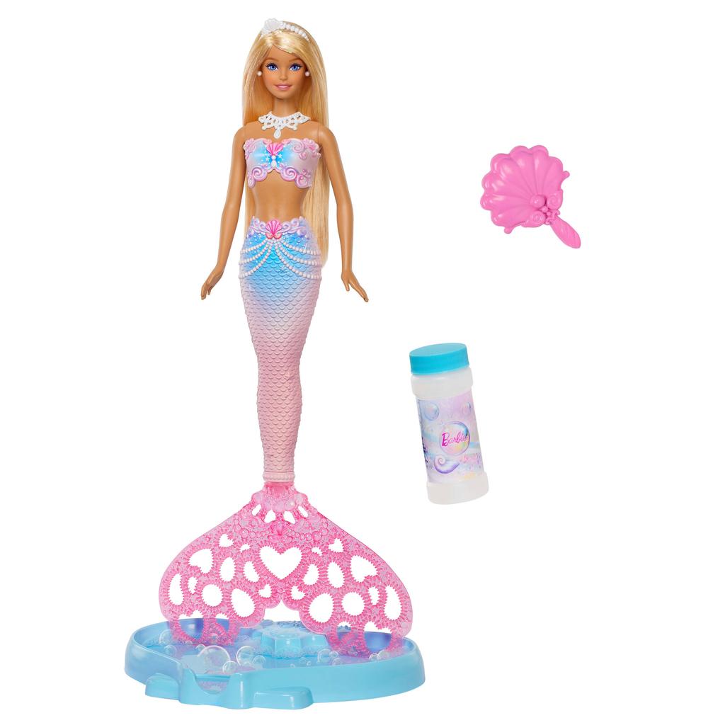 Barbie Bubbelende Zeemeerminpop met bellenblaasfunctie, inclusief bellenblaasvloeistof en haarborstel