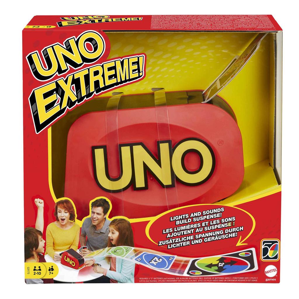 UNO Extreme kaartspel met random kaartlanceerder voor kinderen van 7 jaar en ouder