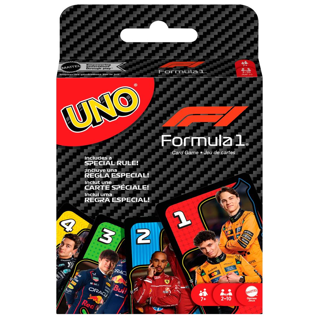 UNO F1 kaartspel met kaarten met thema en speciale regel voor kinderen, volwassenen, gezinnen en reizen