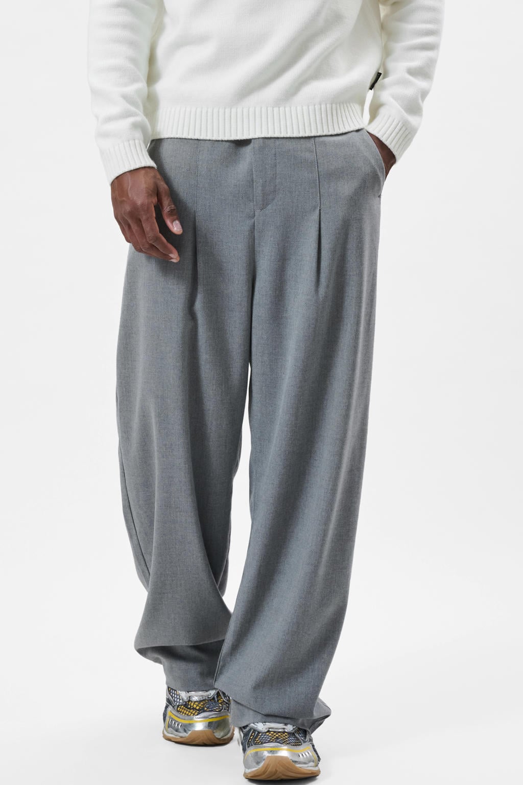 Equalité wide leg casual broek met borduursels - grijs