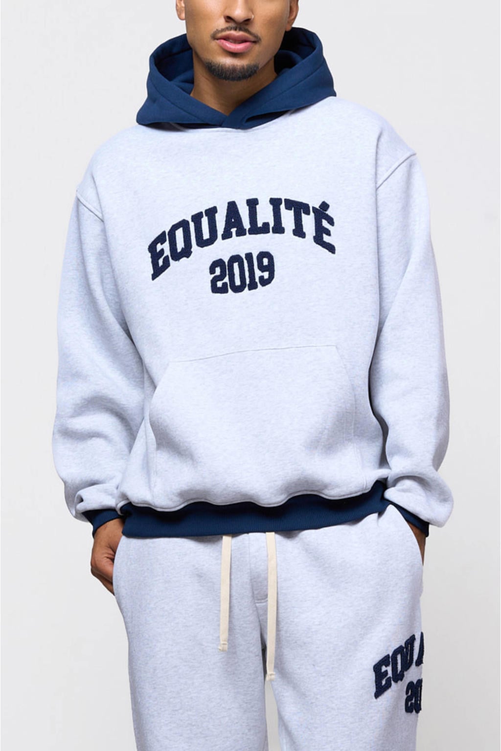 Equalité oversized gemêleerde hoodie met logo - grijs/donkerblauw