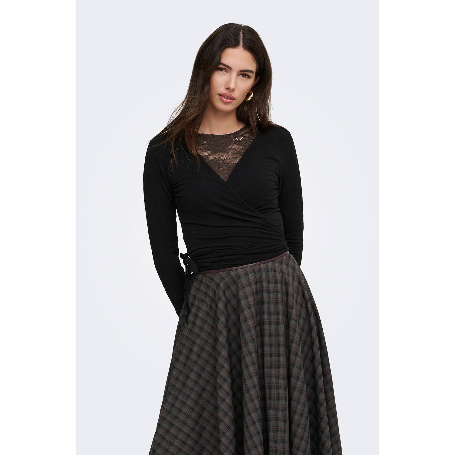 ONLY kanten body top donkerbruin