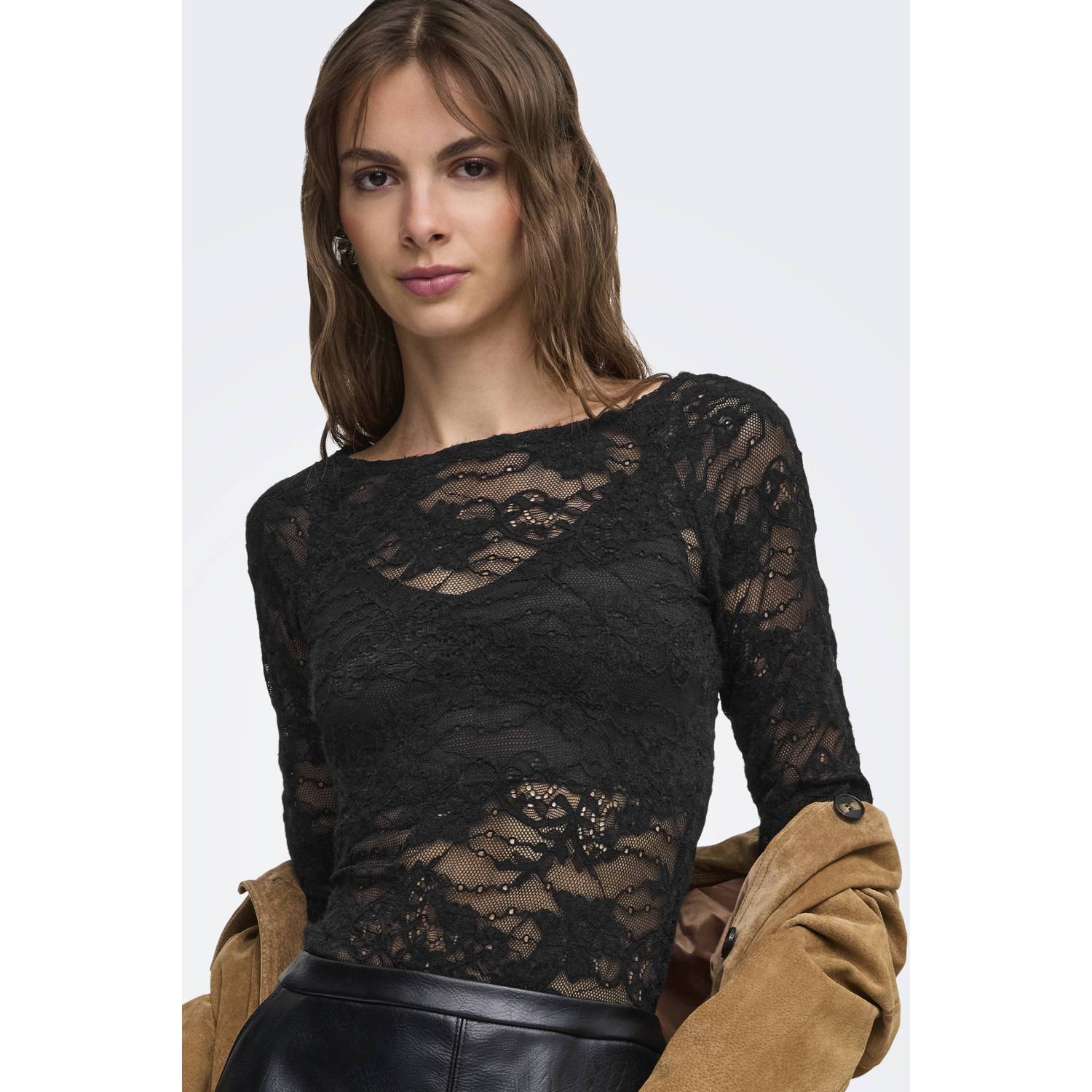 ONLY kanten body top zwart