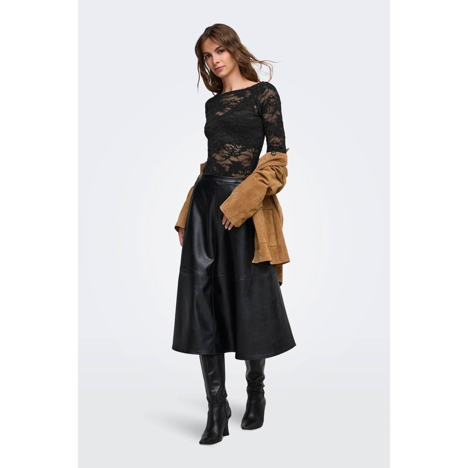 ONLY kanten body top zwart