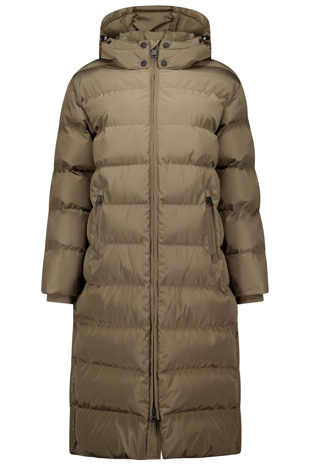 Bruine dames Airforce quilted winterjas van polyester met effen, lange mouwen, capuchon, ritssluiting en doorgestikte details