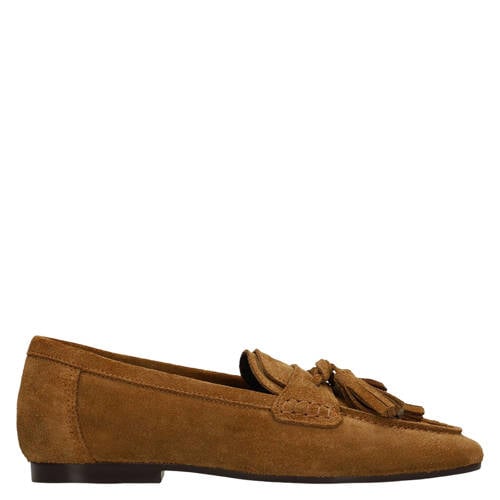 Manfield suède loafers met franjes cognac