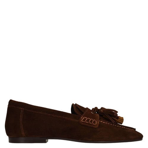 Manfield suède loafers met franjes donkerbruin