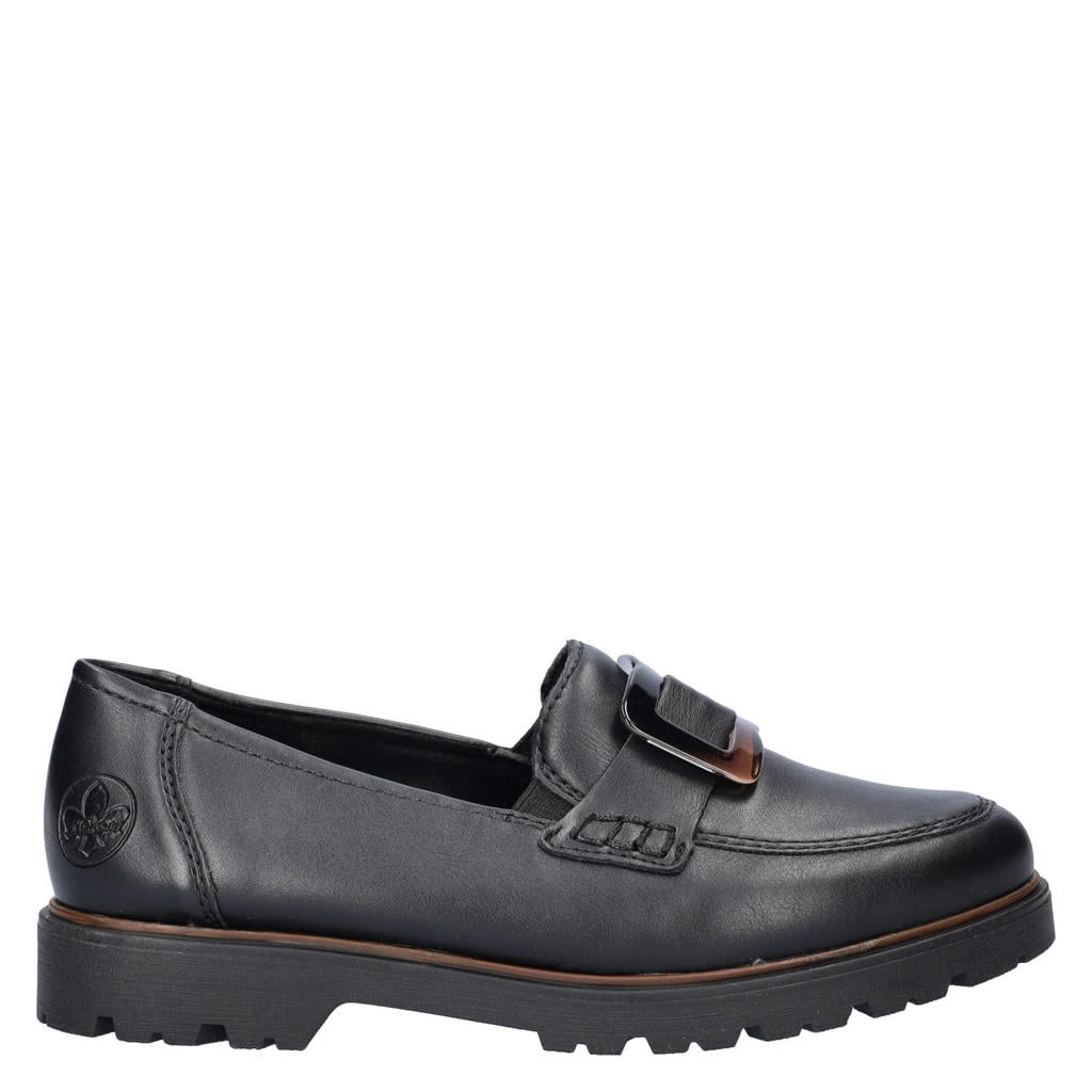 Zwarte dames Rieker imitatieleren loafers met profielzool -