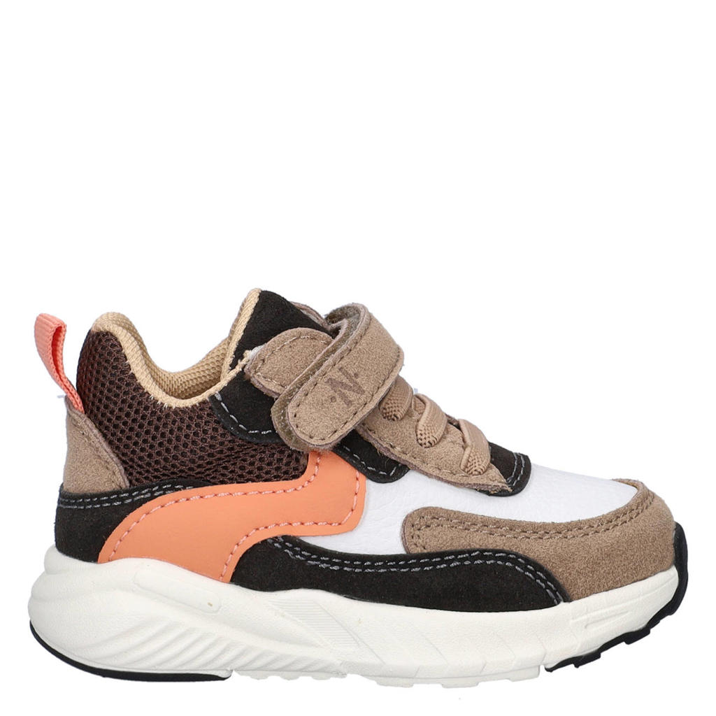 Bruine jongens Nelson Kids imitatieleren sneakers - meerkleurig met elastische veter- met klittenbandsluiting