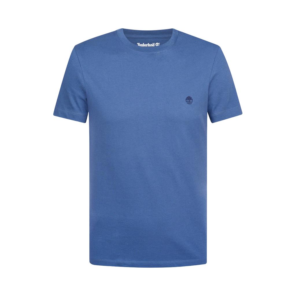 Blauwe heren Timberland regular fit T-shirt van katoen met effen, korte mouwen en ronde hals