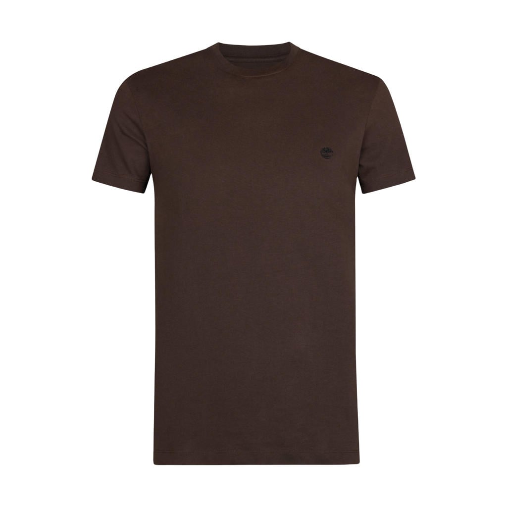 Bruine heren Timberland regular fit T-shirt van katoen met effen, korte mouwen en ronde hals
