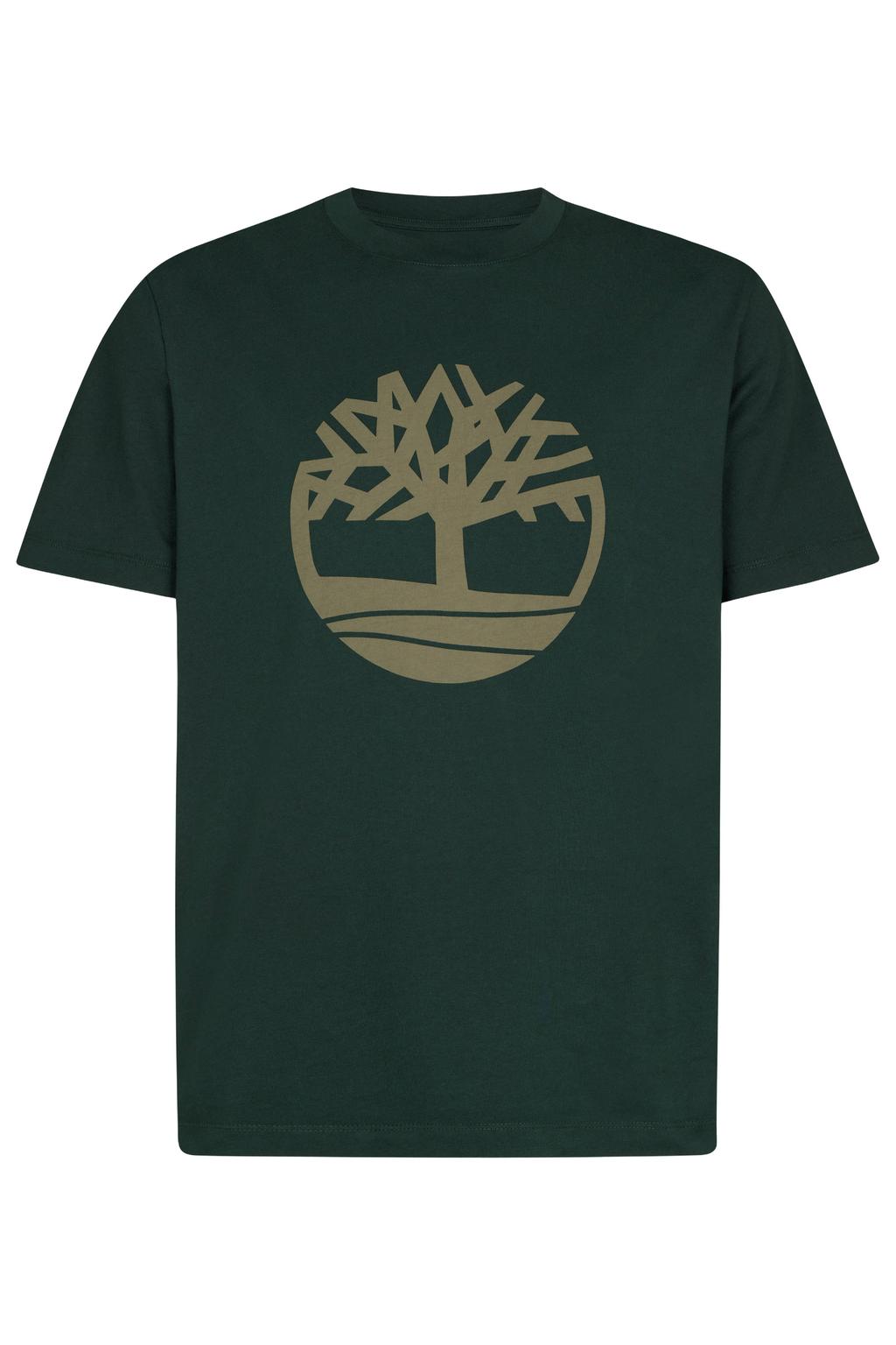 Donkergroene heren Timberland regular fit T-shirt van katoen met logo dessin, korte mouwen en ronde hals