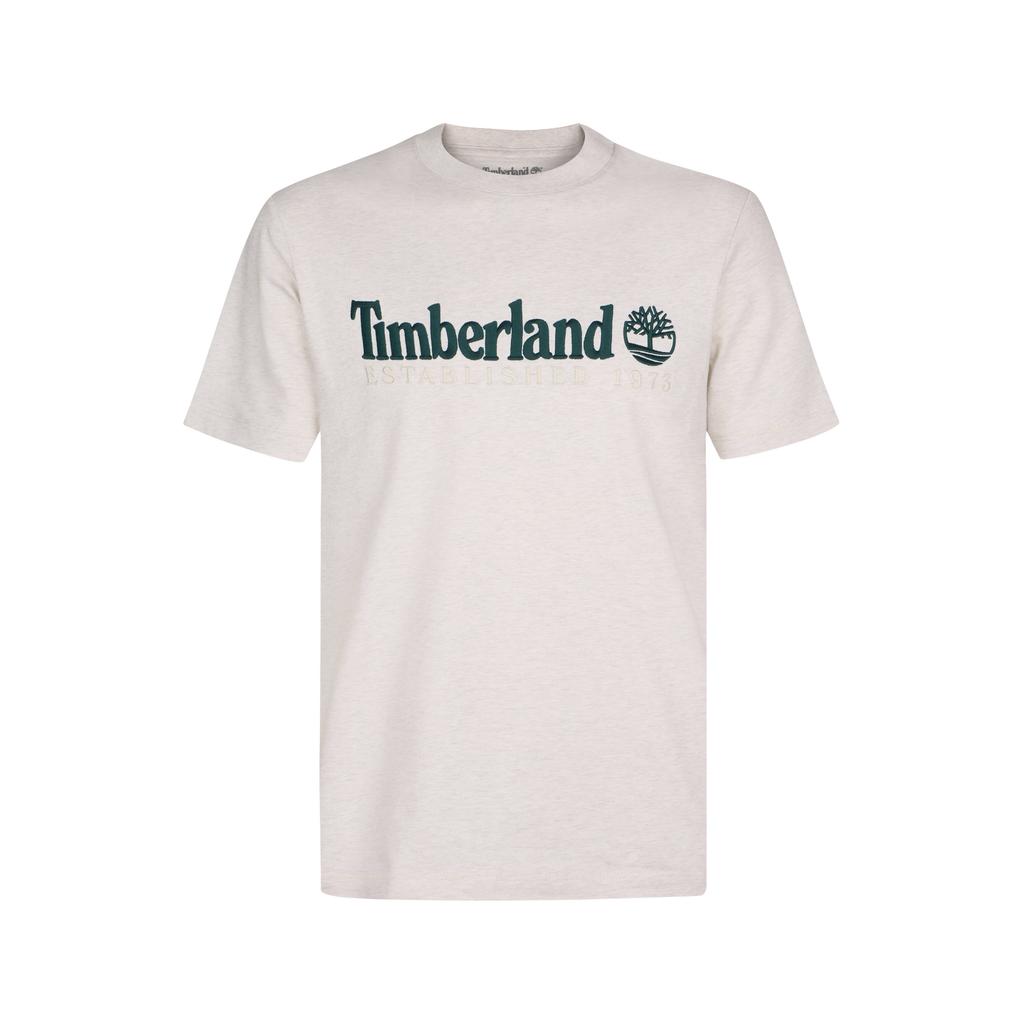 Ecru heren Timberland regular fit T-shirt van katoen met logo dessin, korte mouwen en ronde hals