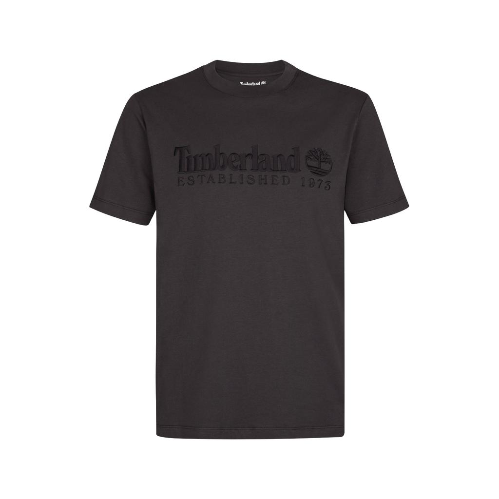 Zwarte heren Timberland regular fit T-shirt van katoen met logo dessin, korte mouwen en ronde hals