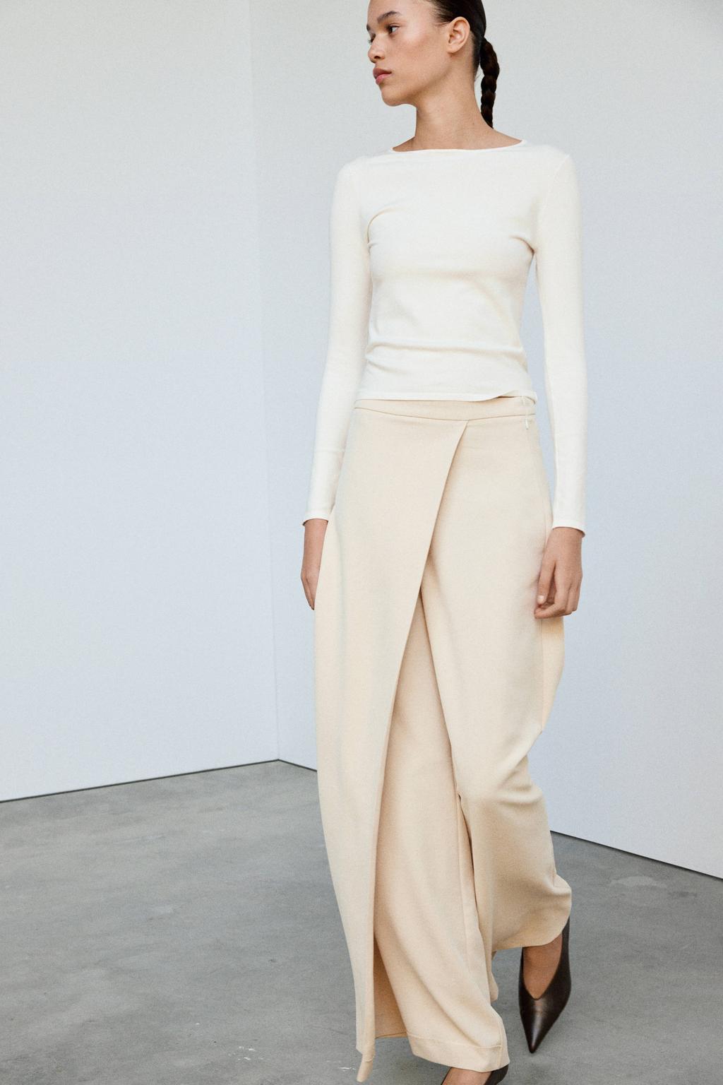 Ecru dames Mango gebreide trui van viscose met effen, lange mouwen en boothals