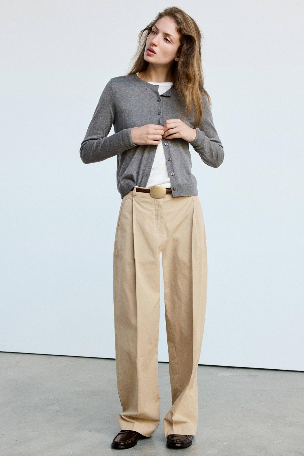 Grijze dames Mango gebreid vest van viscose met effen, lange mouwen, ronde hals en knoopsluiting
