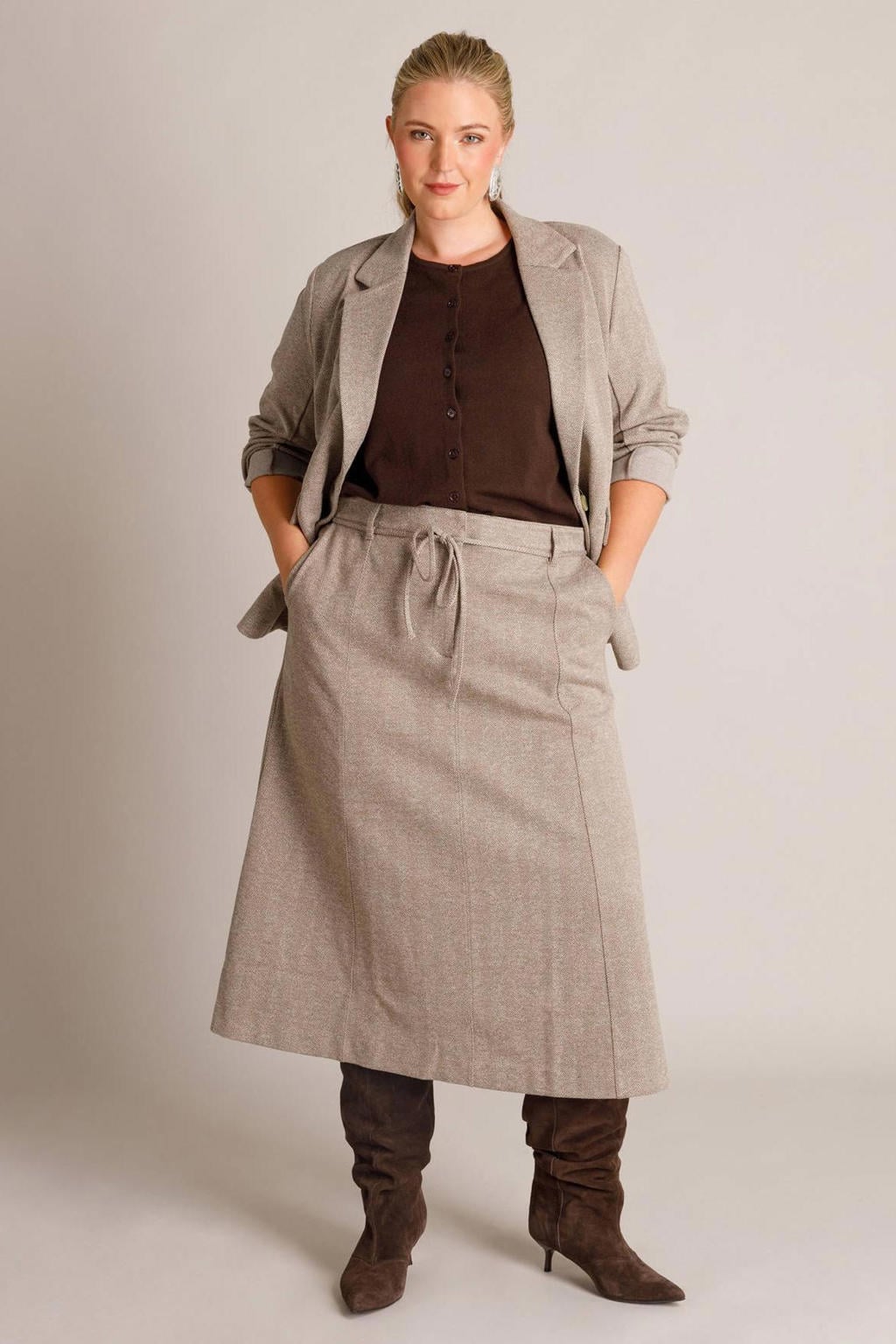 Grijsgroene dames Yest Curve regular blazer Plus Size groen met effen, lange mouwen en knoopsluiting