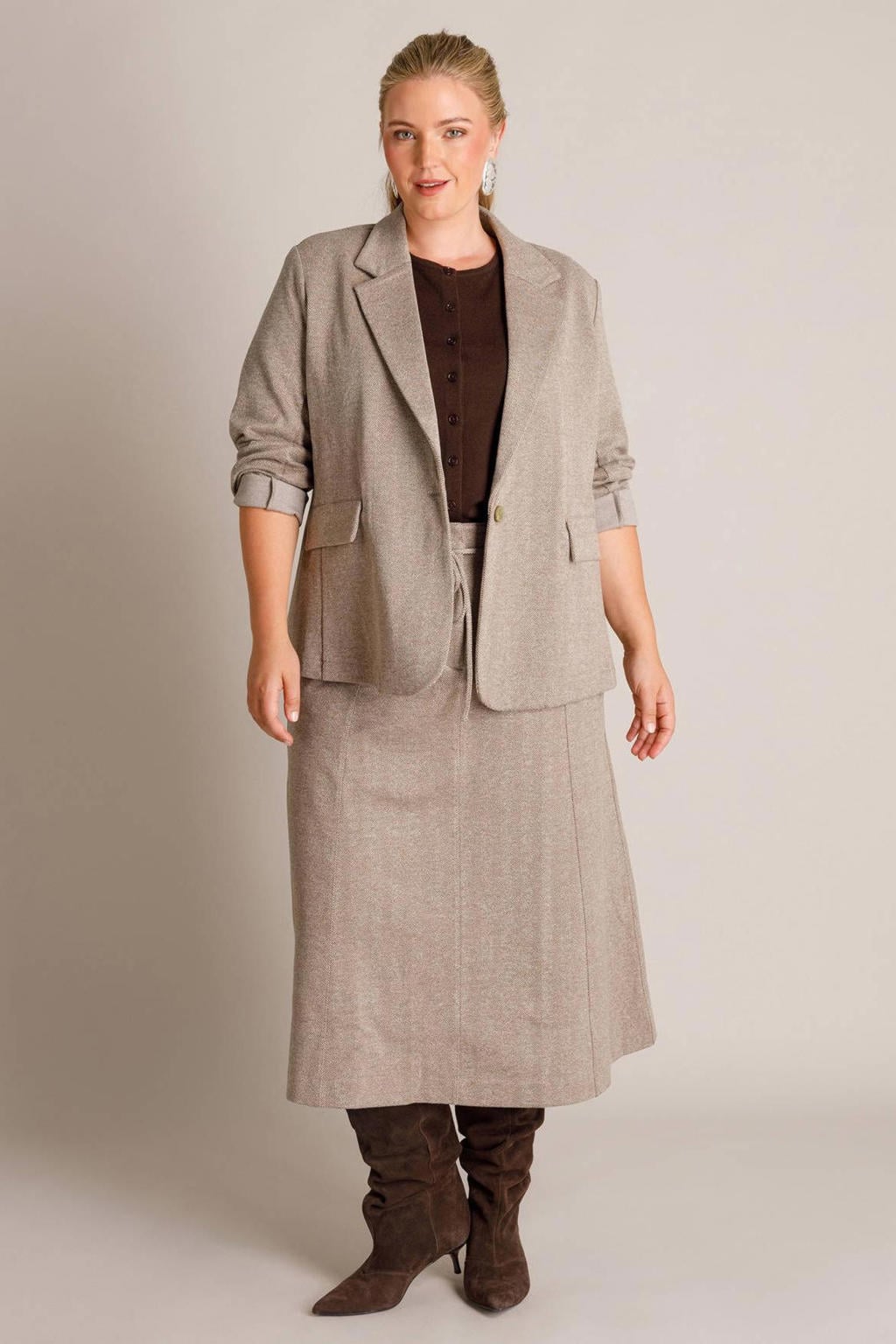 Yest Curve midi rok met ceintuur Plus Size - grijsgroen