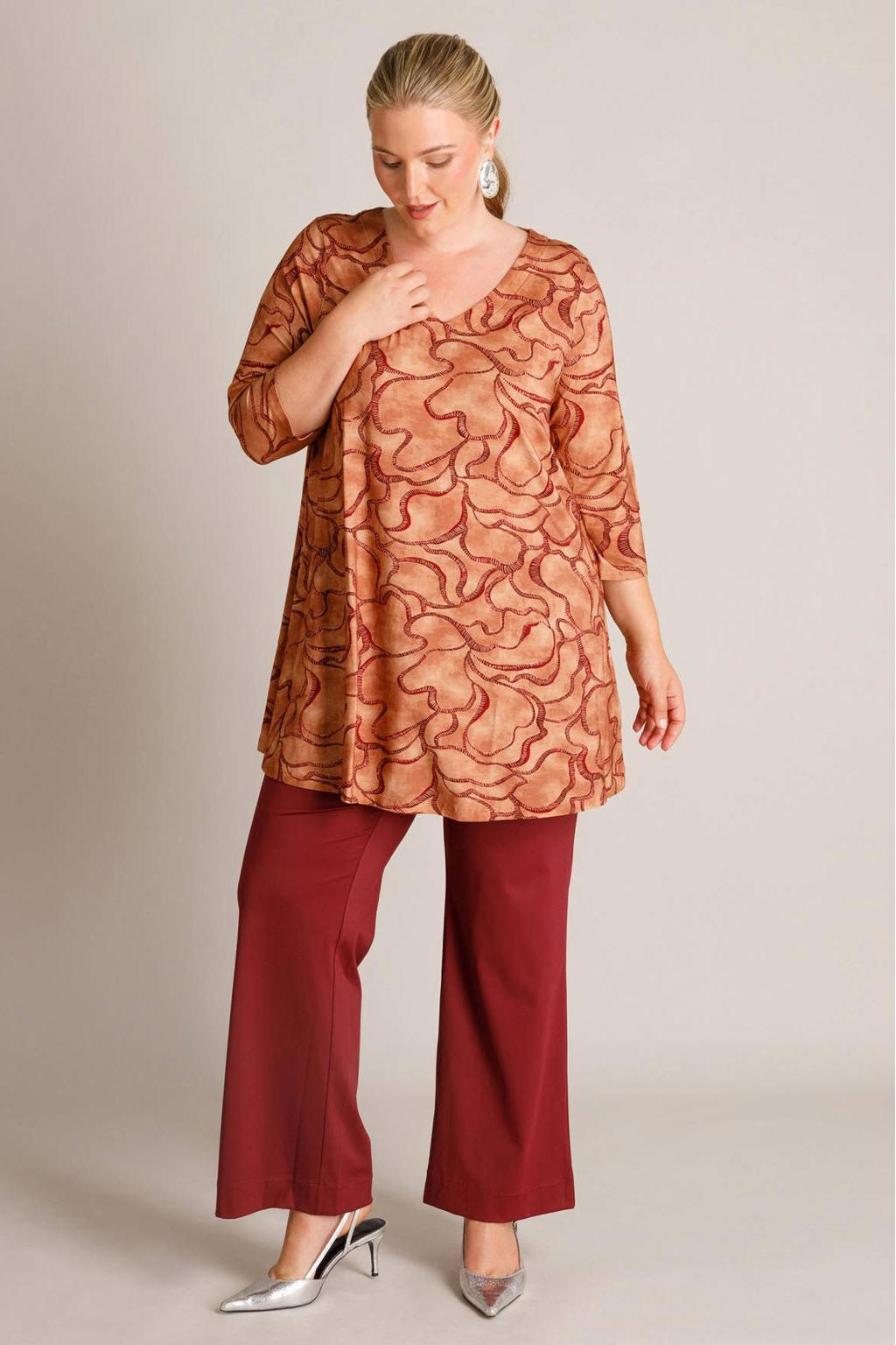 Oranje dames Yest Curve tuniek Plus Size van viscose met driekwart mouwen