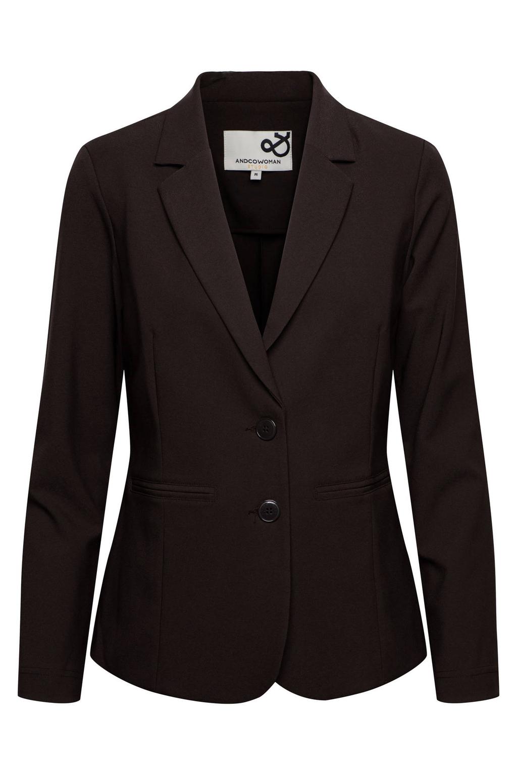 Bruine dames &Co Woman getailleerde blazer van polyamide met effen, lange mouwen, reverskraag en knoopsluiting