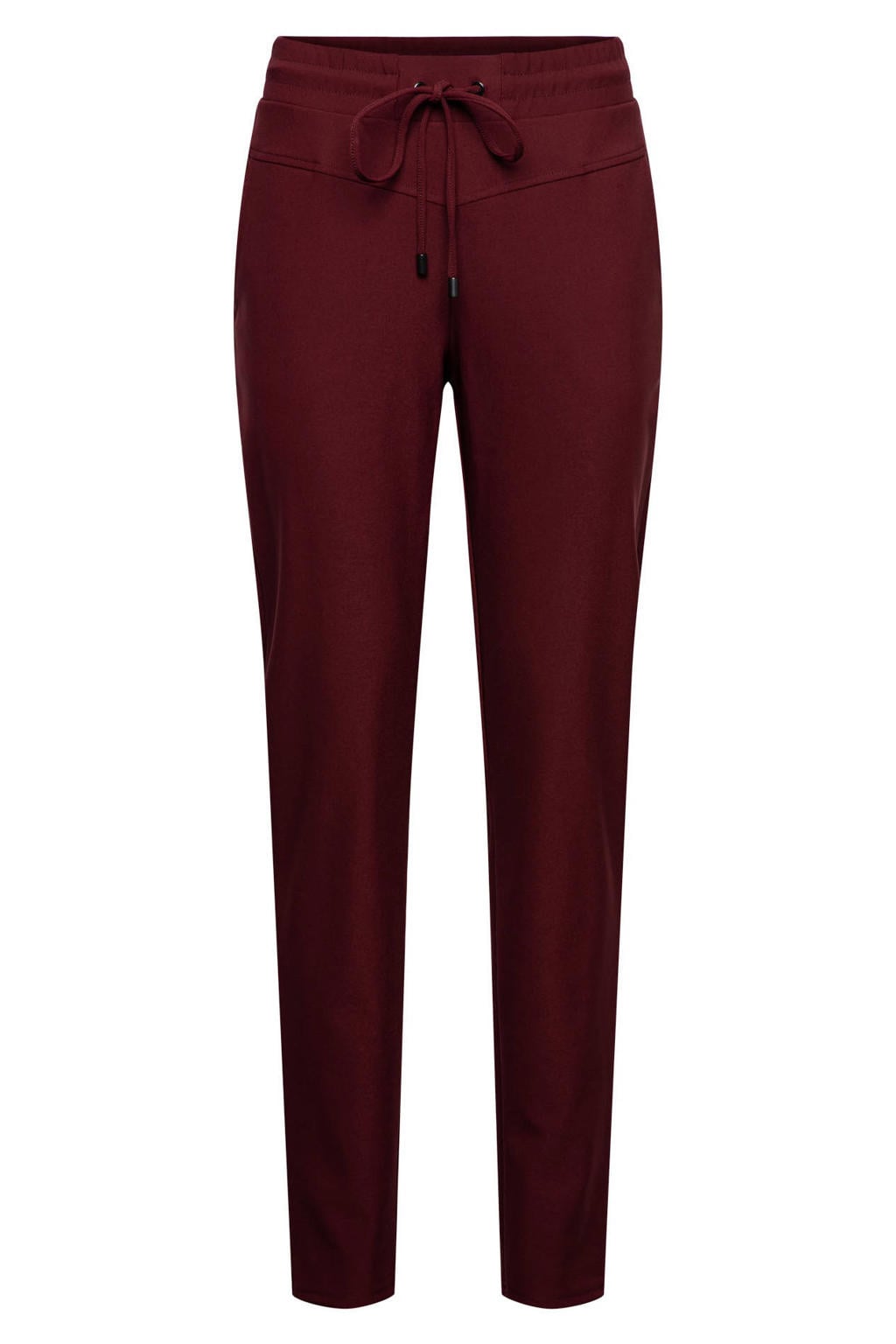 Donkerrode dames &Co Woman slim fit broek van polyamide met regular waist, elastische tailleband en effen